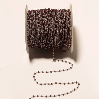 10 Feet Garnet Wire Wrapped Rondelle Beads, Rosary Style Beaded Chain, Chain By The Foot, 925 Silver Plated, Rc43