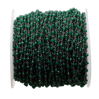 10 Feet Green Jade Emerald Wire Wrapped Rondelle Beads, Rosary Style Beaded Chain, Chain By The Foot, 925 Silver Plated, Rc1