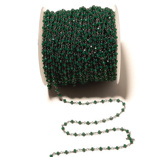 10 Feet Green Jade Emerald Black Wire Wrapped Rondelle Beads, Rosary Style Beaded Chain, Chain By The Foot, Rc17