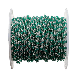 10 Feet Green Onyx Rosary Style Beaded Chain, Wire Wrapped Rondelle Beads, Chain By The Foot, 24KT Gold Plated, Rc13