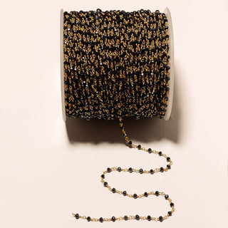 5 Feet Black Spinel Wire Wrapped Rondelle Beads, Rosary Style Beaded Chain, Chain By The Foot, 925 Silver Plated, Rc27