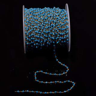 5 Feet Blue Chalcedony Beaded Chain, Wire Wrapped Rondelle Beads, Rosary Style Chain, Chain By The Foot, Rc37