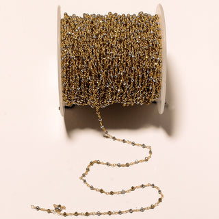 5 Feet Natural Pyrite Beaded Chain Wire Wrapped Rondelle Beads Rosary Style Chain, Chain By The Foot, Rc39