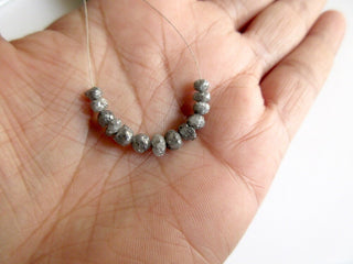 13 Pieces Perfect Round Natural Raw Diamond Beads 4-5mm Natural Grey Rough Diamond Rondelles, SKU-Dd237