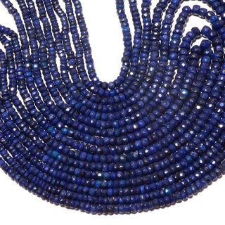 Sapphire Faceted Rondelle Beads, Natural Sapphire Beads, 3mm To 4mm Beads, 16 Inch Strand, Sold As 1 Strand/5 Strands, SKU-SA1