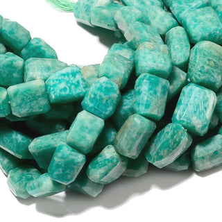 Amazonite Tumbles, Faceted Amazonite Beads, Natural Gemstone Beads, 17mm To 20mm Beads, 10 Inch Strand, SKU-L253
