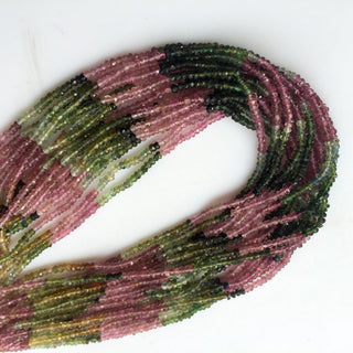 2.5mm AAA Tourmaline Rondelle Beads, Faceted Rondelle Beads, Green Tourmaline Beads, Pink Tourmaline, 13 Inch Strand