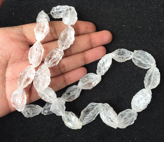 Rough Quartz Crystal Beads, Natural Marquise Shaped beads, Hammered Gemstone Beads, 20-24mm Approx, 16 Inch Strand, SKU-RG3