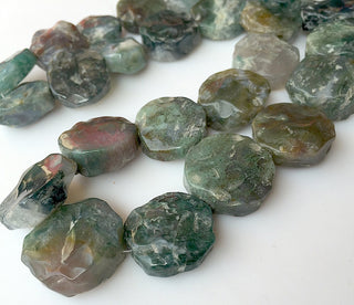 Rough Moss Agate Coin Beads, Natural Hammered Rough Agate Gemstone Beads, 20-22mm Approx, 20 Inch Strand, SKU-Rg17