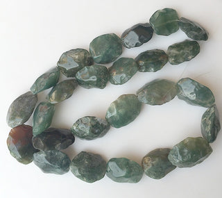 Moss Agate Beads, Natural Hammered Rough Agate Gemstone Beads, 20-22mm Approx, 20 Inch Strand, SKU-Rg22
