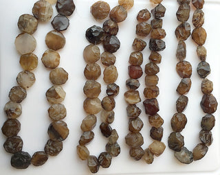 Raw Smoky Quartz Bead, Natural Hammered Rough Gemstone Beads, 14-18mm Approx, 14 Inch Strand, SKU-Rg26