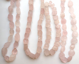 Raw Raw Rose Quartz Beads, Natural Hammered Rough Rose Quartz Gemstone Beads, 10-16mm Approx, 10 Inch Strand, SKU-Rg36