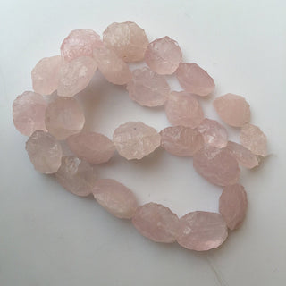 Raw Rose Quartz Coin Beads, Natural Hammered Rough Rose Quartz Gemstone Beads, 16-24mm Approx, 18 Inch Strand, SKU-Rg38