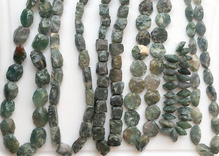 Rough Natural Hammered Moss Agate Box Gemstone Beads  12-16mm Approx. 16 Inch Strand, SKU-Rg19