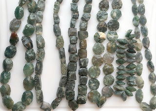 Raw Moss Agate Marquise Beads, Natural Hammered Rough Agate Gemstone Beads, 18-25mm Approx, 22 Inch Strand, SKU-Rg21