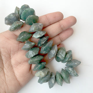 Rough Moss Agate Beads, Natural Hammered Rough Agate Gemstone Beads, 18-20mm Approx, 8 Inch Strand, SKU-Rg16