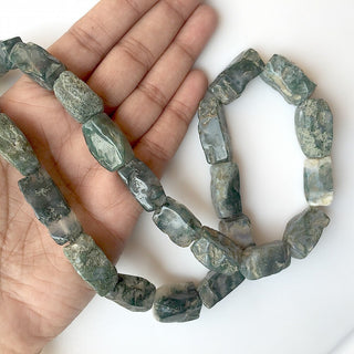 Raw Moss Agate Beads, Natural Hammered Rough Agate Gemstone Beads, 20mm Approx, 20 Inch Strand, SKU-RG20