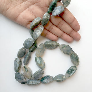 Raw Moss Agate Marquise Beads, Natural Hammered Rough Agate Gemstone Beads, 18-25mm Approx, 22 Inch Strand, SKU-Rg21