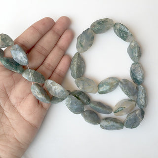 Raw Moss Agate Marquise Beads, Natural Hammered Rough Agate Gemstone Beads, 18-25mm Approx, 22 Inch Strand, SKU-Rg21