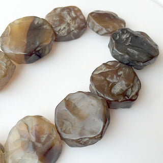 Raw Rough Natural Hammered Smoky Quartz Coin Gemstone Beads  18-24mm Approx. 18 Inch Strand, SKU-Rg28