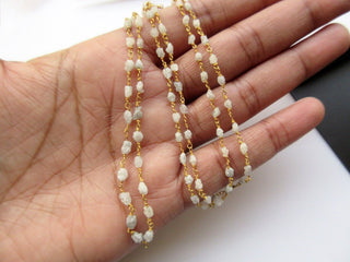 6"/18"/24" Natural White Raw Diamond Beaded Wire Wrapped Chain, White Diamond Tumble Rosary chain, 925 Sterling Silver/24 KT Gold Plated