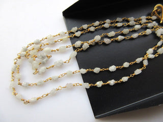 6"/18"/24" Natural White Raw Diamond Beaded Wire Wrapped Chain, White Diamond Tumble Rosary chain, 925 Sterling Silver/24 KT Gold Plated