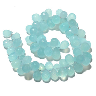 Aqua Chalcedony Briolette Tear Drop Faceted Gemstone Beads 12mm 5 Inches Half Strand SKU-MS83/1
