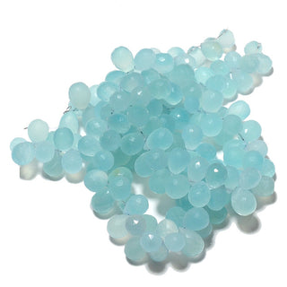 Aqua Chalcedony Briolette Beads, Tear Drop Beads, Faceted Gemstones, 8x11mm To 6x9mm Each, 10 Inch Strand, SKU-Ms83