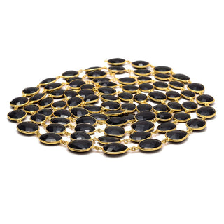 Black Onyx Rose Cut Connector Chain, Bezel Connectors, Gemstone Connectors, Chain By The Foot, SKU-CC147