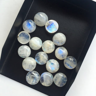 20 Pieces 8mm Rainbow Moonstone Round Shaped Smooth Flat Back Loose Cabochons SKU-MS13
