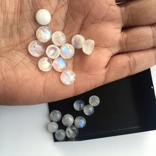 20 Pieces 8mm Rainbow Moonstone Round Shaped Smooth Flat Back Loose Cabochons SKU-MS13