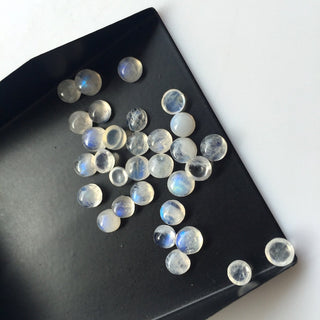 20 Pieces 6mm Rainbow Moonstone Round Shaped Smooth Flat Back Loose Cabochon SKU-MS15