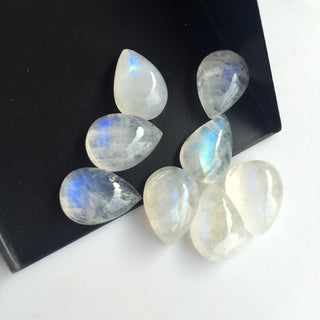 8 Pieces 14x10mm Approx. Pear Shaped Flashy Blue/White Rainbow Moonstone Smooth Flat Back Loose Cabochons SKU-MS16