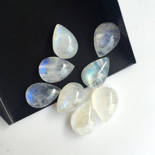 8 Pieces 14x10mm Approx. Pear Shaped Flashy Blue/White Rainbow Moonstone Smooth Flat Back Loose Cabochons SKU-MS16