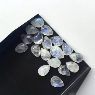 20 Pieces 10x7mm Rainbow Moonstone Pear Shaped Flashy Blue/White Smooth Flat Back Loose Cabochons SKU-MS18