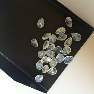 20 Pieces 7x5mm Rainbow Moonstone Pear Shaped Faceted Flashy Blue/White Color Loose Cabochons SKU-MS20