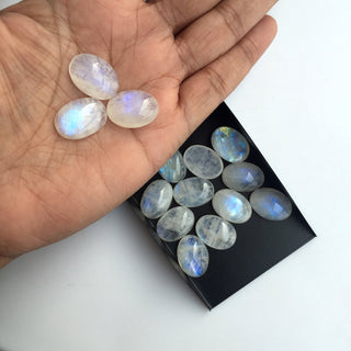 10/100 Pieces 12x9mm Oval Shaped Smooth Rainbow Moonstone Cabochon Flashy Blue/White Color Gemstone Cabochons SKU-MS26