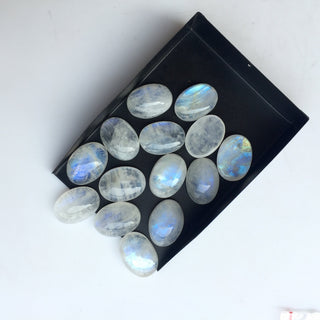 4 Pieces 17x12mm Each Rainbow Moonstone Smooth Flat Back Oval Shaped Flashy Blue/White Color Loose Cabochons SKU-MS27