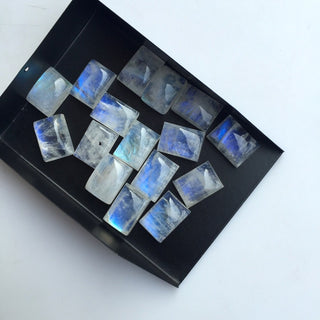 6 Pieces 14x10mm Each AAA Rainbow Moonstone Smooth Rectangle Shaped Loose Cabochons SKU-MS34