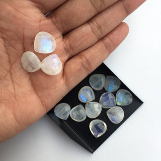 6 Pieces Huge 13mm Matched Pairs AAA Rainbow Moonstone Faceted Heart Shaped Loose Gemstones SKU-MS44