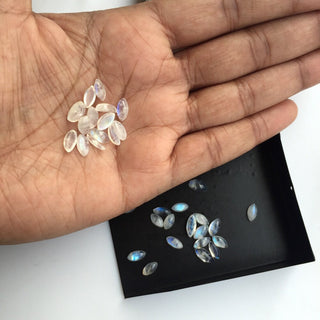 30 Pieces 8x5mm Rainbow Moonstone Smooth Flat Back Marquise Shaped Flashy Blue/White Color Loose Cabochons SKU-MS46