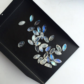 30 Pieces 8x5mm Rainbow Moonstone Smooth Flat Back Marquise Shaped Flashy Blue/White Color Loose Cabochons SKU-MS46