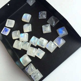 10 Pieces 8mm AAA Rainbow Moonstone Smooth Square Shaped Flashy Blue/White Color Loose Cabochons SKU-MS37