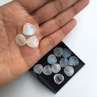 6 Pieces Huge 13mm Matched Pairs AAA Rainbow Moonstone Faceted Heart Shaped Loose Gemstones SKU-MS44
