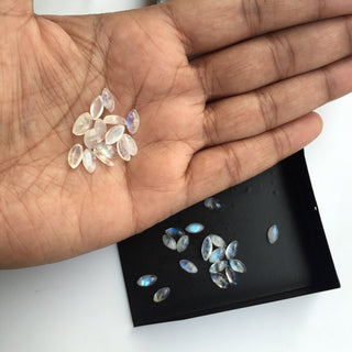30 Pieces 8x5mm Rainbow Moonstone Smooth Flat Back Marquise Shaped Flashy Blue/White Color Loose Cabochons SKU-MS46