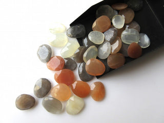 5 Pieces 15mm to 18mm Orange/White/Grey Moonstone Faceted Rose Cut Flat Loose Cabochons RS70