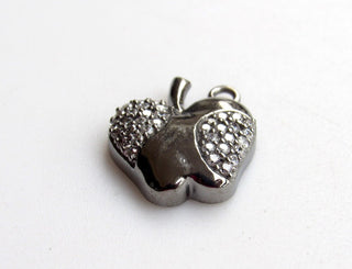 1 Piece Apple Charm, Cubic Zirconia Pave Diamond Oxidized 925 Sterling Silver Apple Charm Pendant (PD3)