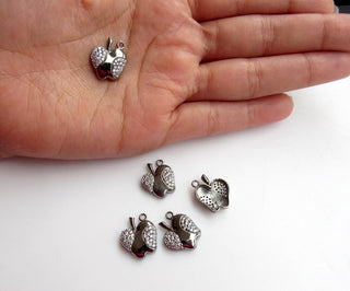 1 Piece Apple Charm, Cubic Zirconia Pave Diamond Oxidized 925 Sterling Silver Apple Charm Pendant (PD3)