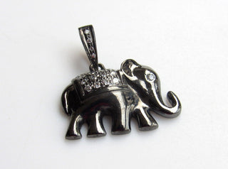 925 Sterling Silver Elephant Charm Pendant With Cubic Zirconia Gemstones Pave Diamond 26x24mm (PD12)