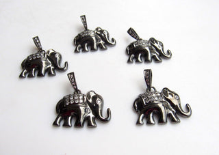 925 Sterling Silver Elephant Charm Pendant With Cubic Zirconia Gemstones Pave Diamond 26x24mm (PD12)